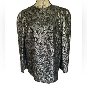 Krizia Floral Metallic Evening Jacket Sz 42 L Wool Silk Blend Italian Vintage